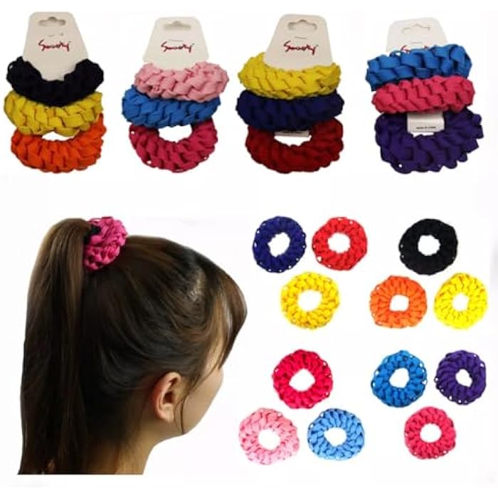 Braided Shoelace Hair Scrunchies, Pack of 6, Multi-Colour Hair Ties, Elastic Hair Accessories - Image 1